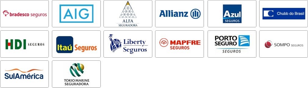 AIG, ALFA, ALIANZA, AZUL, BRADESCO, CHUBB, HDI, ITAU, LIBERTY, MAPFRE, PORTO SEGURO, SOMPO, SULAMERICA, TOKIO MARINE