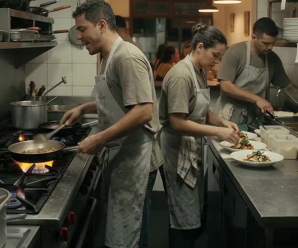 Equipe de uma cozinha trabalhando junto