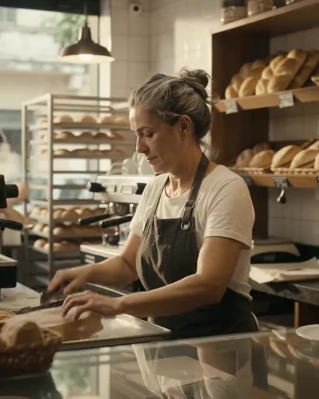 Dona de padaria trabalhando no balcão